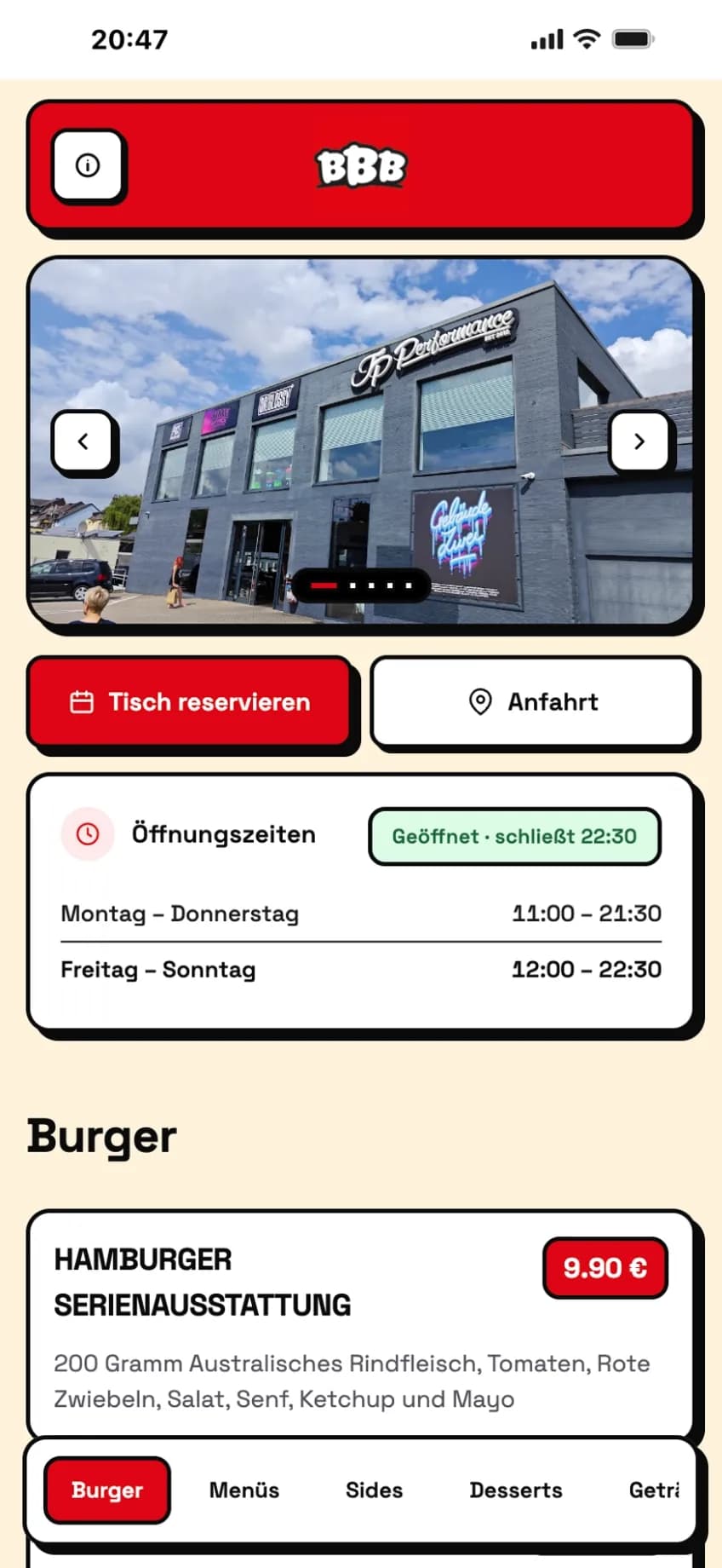 Beispiel einer mit GastrOS erstellten Restaurant-Website