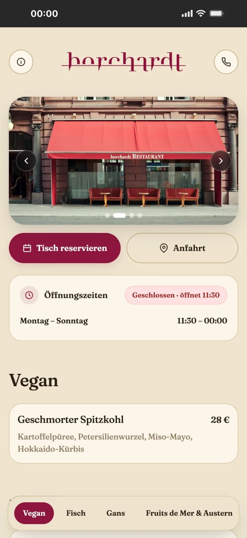 Beispiel einer mit GastrOS erstellten Restaurant-Website