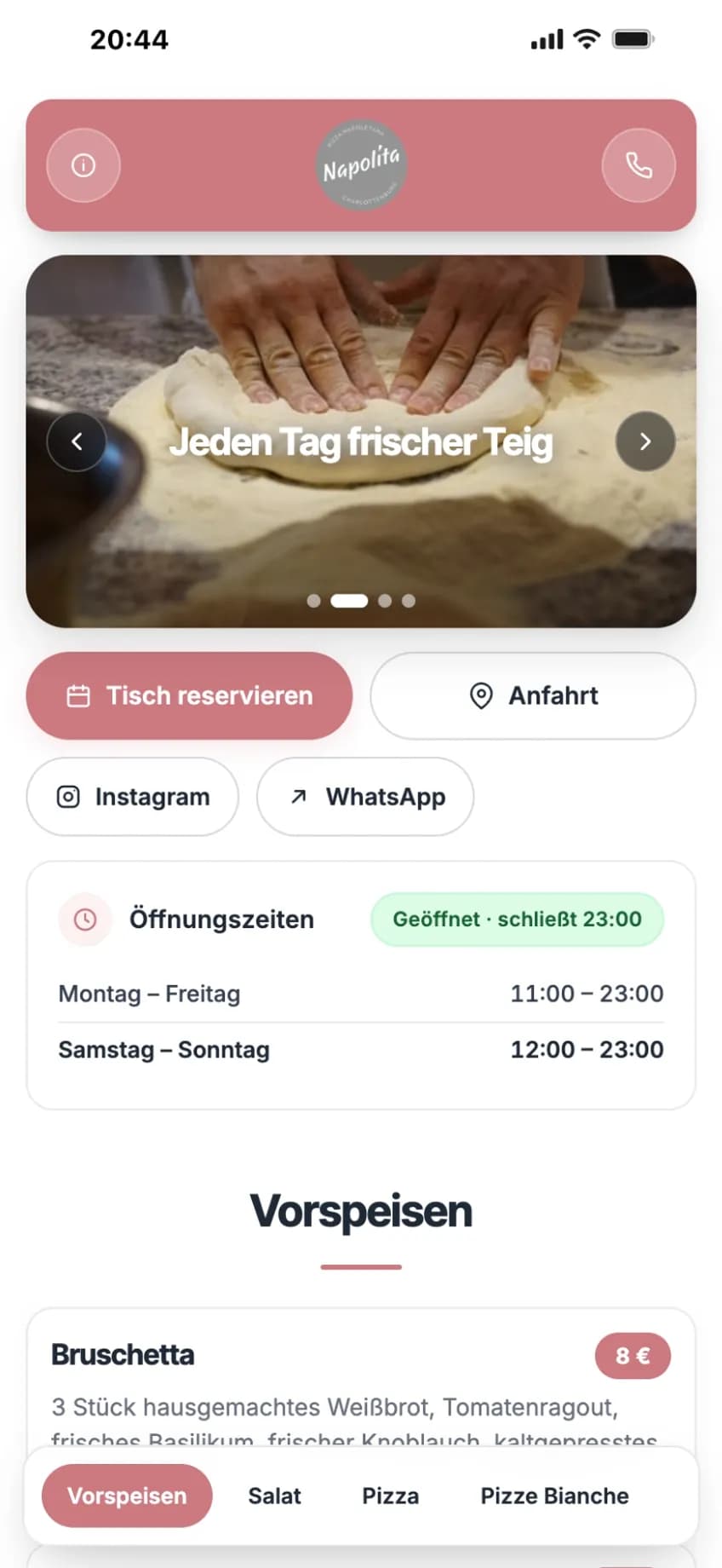 Beispiel einer mit GastrOS erstellten Restaurant-Website